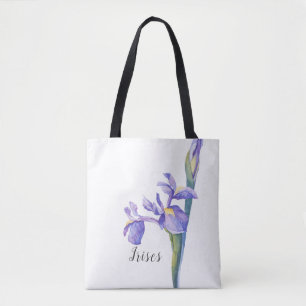 Watercolor Irises Floral Tote Bag