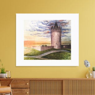 Watercolor Irish Castle in Doolin County Clare Canvas Print
