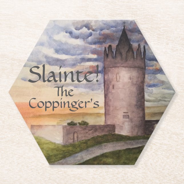 Watercolor Irish Castle Slainte Coaster (Front)