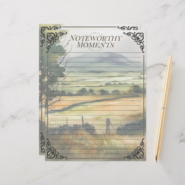 Watercolor Irish Countryside Looseleaf  Note Sheet (Front/Back In Situ)