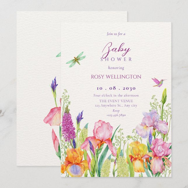 Watercolor irish flowers baby shower  invitation (Front/Back)