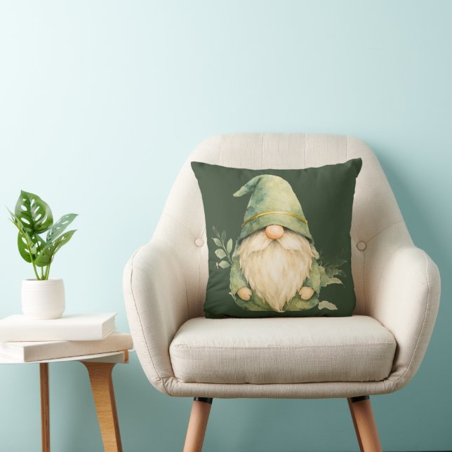 Watercolor Irish Gnome with Shamrock Throw Pillow (Chair)
