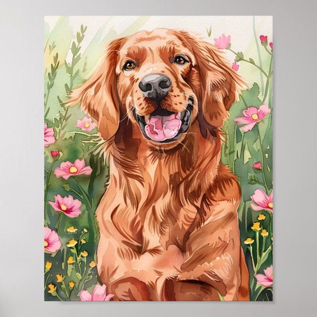 Watercolor Irish Setter Dog Wall Art Poster (Front)