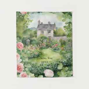 Watercolor Irish VIllage Cottage Tapestry