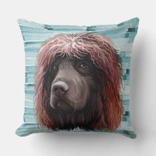WATERCOLOR IRISH WATER SPANIEL DOG FACE CUSHION