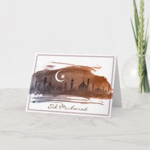 Watercolor Islamlic Eid Mubarak Greeting Card