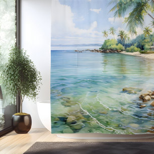Watercolor Island Paradise Cove Shower Curtain