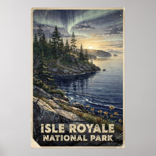 Watercolor Isle Royale National Park Retro Poster