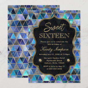Watercolor Isometric Galaxy & Gold Frame Sweet 16 Invitation