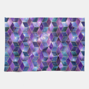Watercolor Isometric with Gold and Marble Galaxy Tea Towel