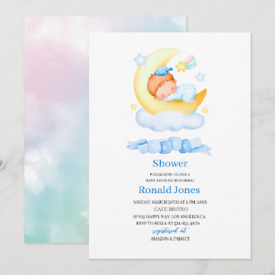 Watercolor it is boy Blue Boho Nursery  Baby Showe Invitation