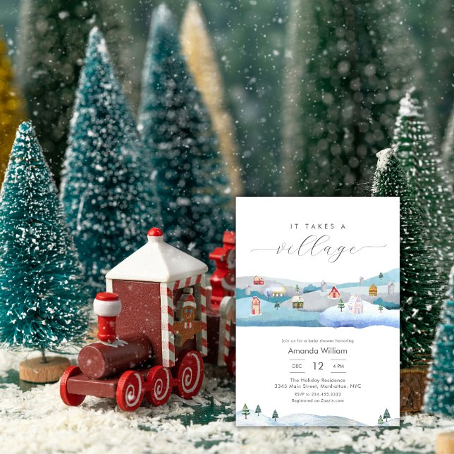 Watercolor It Takes A Village Winter Baby Shower Invitation (Watercolor It Takes A Village Winter Baby Shower Invitation)