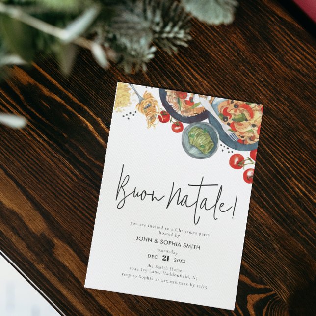 Watercolor Italian Buon Natale Christmas Party Invitation (Creator Uploaded)