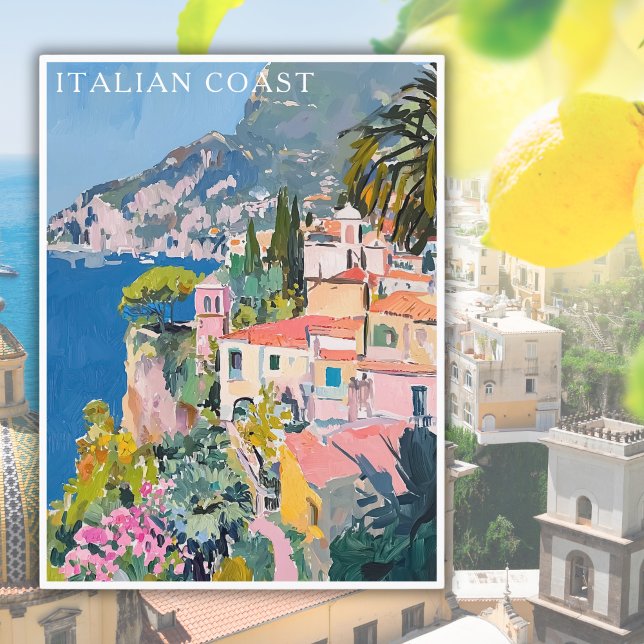 Watercolor Italian Coast Italy Landscape  Postcard (Creator Uploaded)