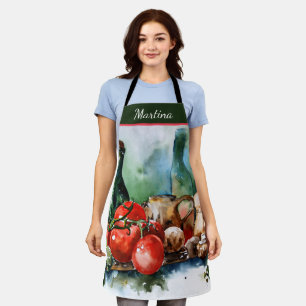 Watercolor Italian Cuisine Custom Apron