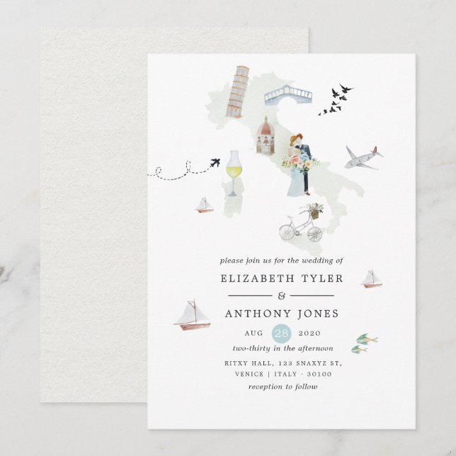 Watercolor Italian Destination Wedding Invitation (Front/Back)
