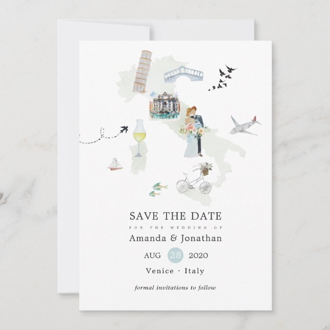 Watercolor Italian Destination Wedding Save The Date (Front)
