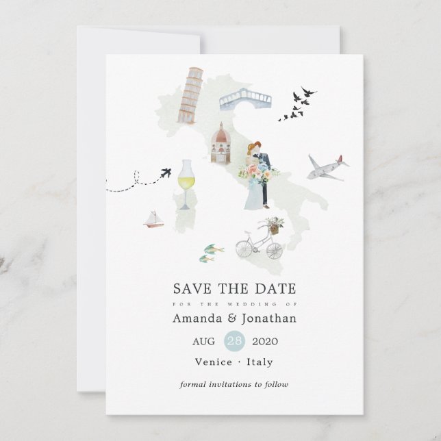 Watercolor Italian Destination Wedding Save The Date (Front)