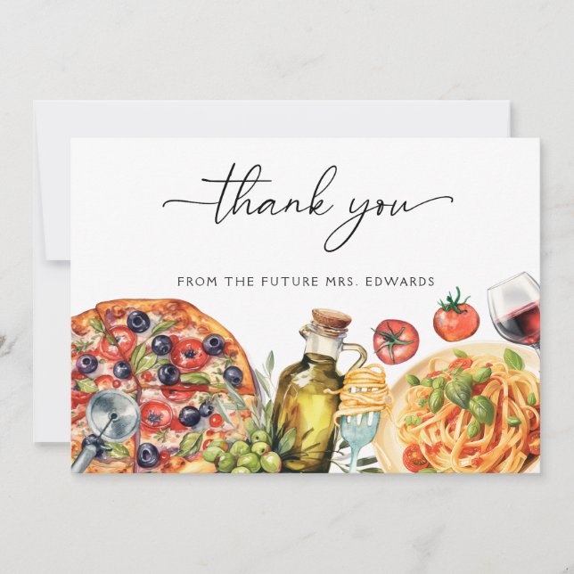 Watercolor Italian Food Bridal Shower Thank You Card (Front)