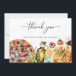 Watercolor Italian Food Bridal Shower Thank You Card<br><div class="desc">Show your appreciation with a beautiful "Watercolor Italian Food" bridal shower thank you card. Featuring delicate watercolor illustrations of classic Italian dishes like pasta, pizza, and fresh ingredients such as basil and tomatoes, this card adds a touch of rustic charm and warmth. The soft, artistic design perfectly complements a food-inspired...</div>