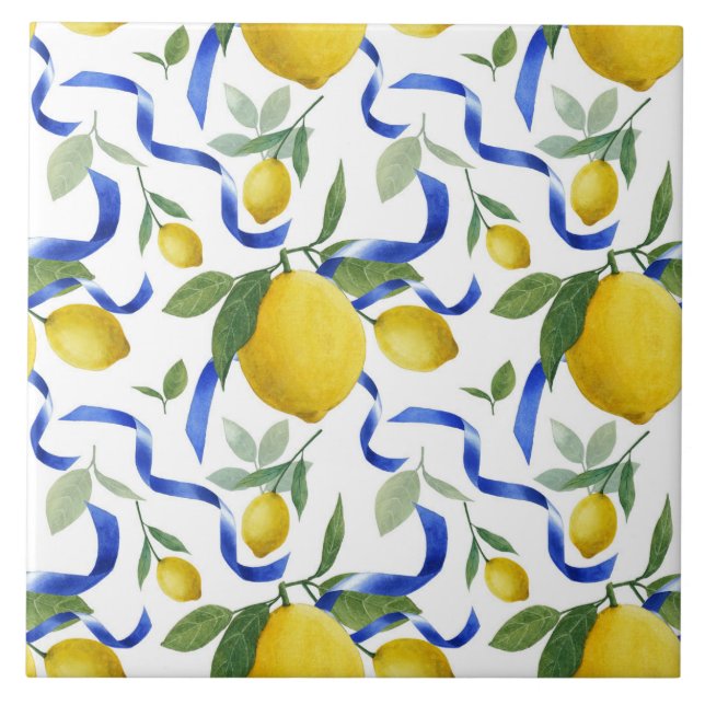 Watercolor Italian Lemon Pattern Tile  (Front)