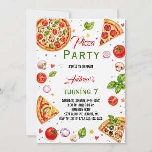 Watercolor Italian Pizza Party Birthday Invitation