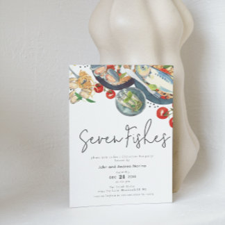 Watercolor Italian Seven Fishes Christmas Party Invitation