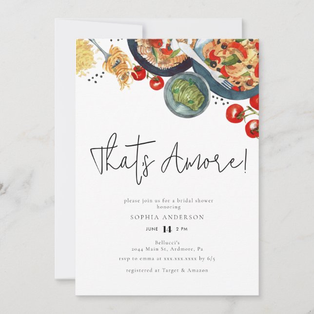 Watercolor Italian That's Amore! Bridal Shower Invitation (Front)