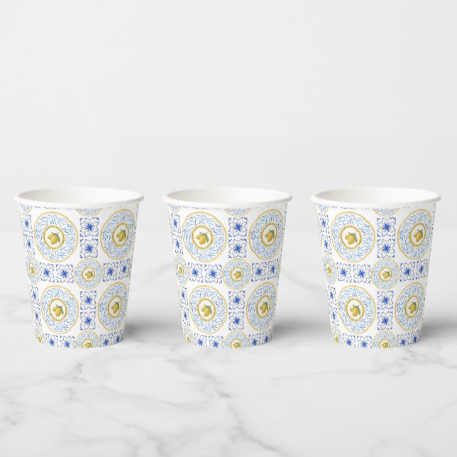   Watercolor Italian Tile Lemon Pattern Paper Cups (Multi)