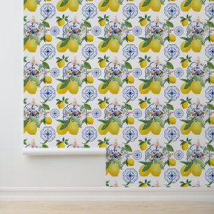 Watercolor Italian Tile Lemon Pattern  Wallpaper