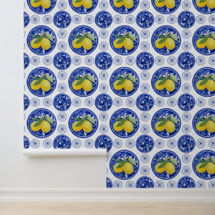 Watercolor Italian Tile Lemon Pattern  Wallpaper
