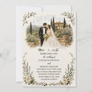 Watercolor Italian Villa Destination Wedding Invitation
