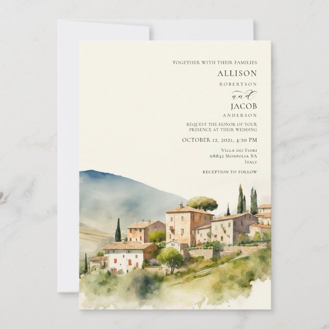 Watercolor Italy Destination Wedding Invitation (Front)