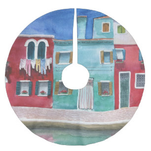 Watercolor Italy: Hand Drawn Brushed Polyester Tree Skirt