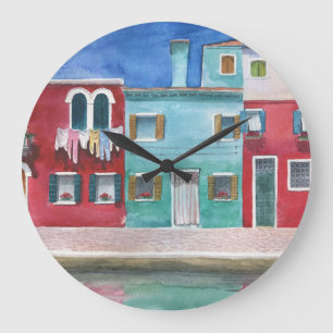 Watercolor Italy: Hand Drawn Large Clock