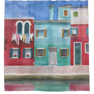 Watercolor Italy: Hand Drawn Shower Curtain