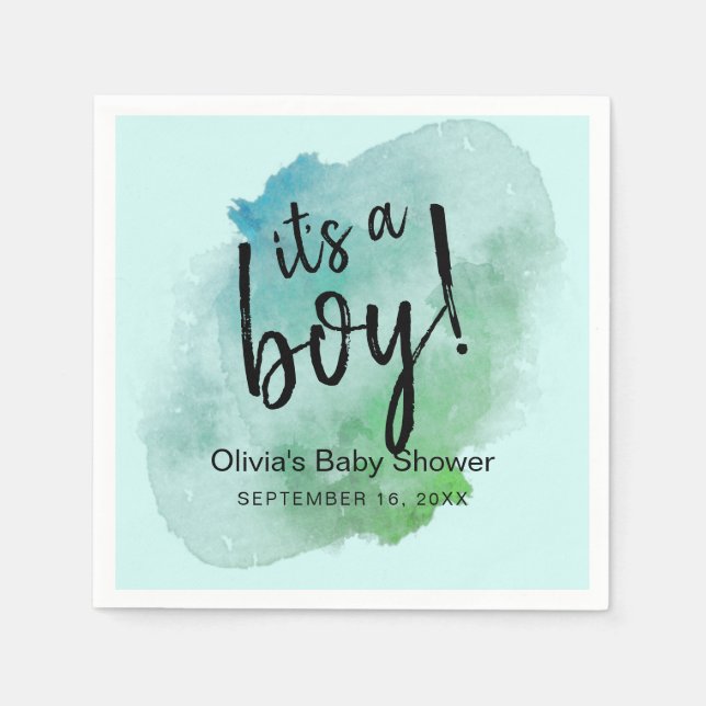 Watercolor It's A Boy Baby Shower Paper Napkin (Front)