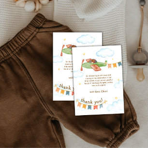 Watercolor It's A Boy Bear Airplane Baby Shower Thank You Card