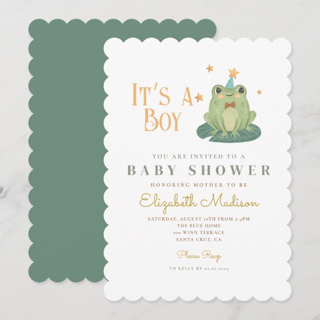 Watercolor its a boy Frog  Baby Shower Invitation (Front/Back)