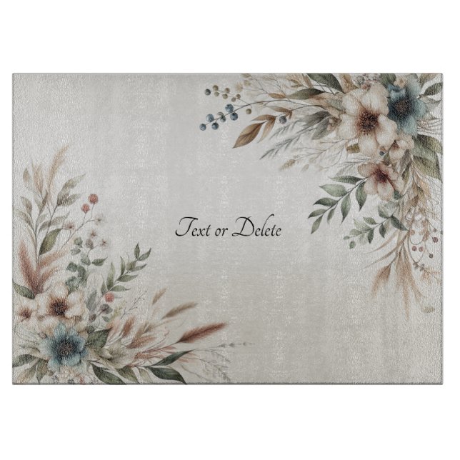 Watercolor Ivory Blue Flowers Cutting Board (Front)