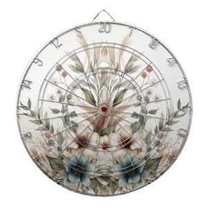 Watercolor Ivory Blue Flowers Dartboard