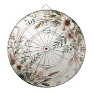 Watercolor Ivory Blue Flowers Dartboard