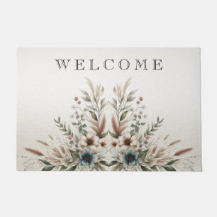 Watercolor Ivory Blue Flowers Doormat