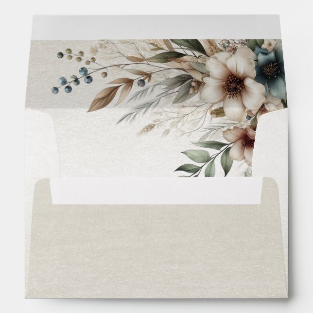 Watercolor Ivory Blue Flowers Envelope (Back (Bottom))