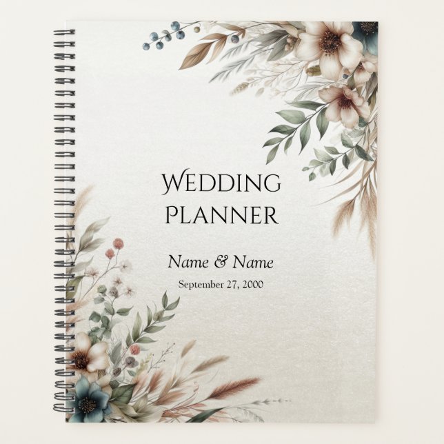 Watercolor Ivory Blue Flowers Planner (Front)