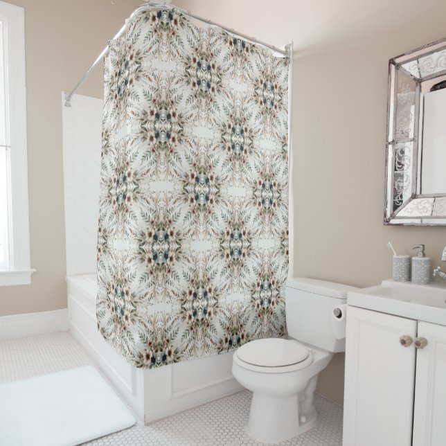 Watercolor Ivory Blue Flowers Shower Curtain (In Situ)