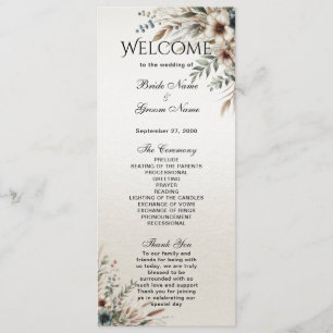 Watercolor Ivory Blue Flowers Wedding program Programme