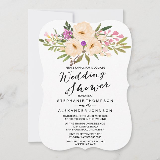 Watercolor Ivory Bouquet Anemones Invitation (Front)