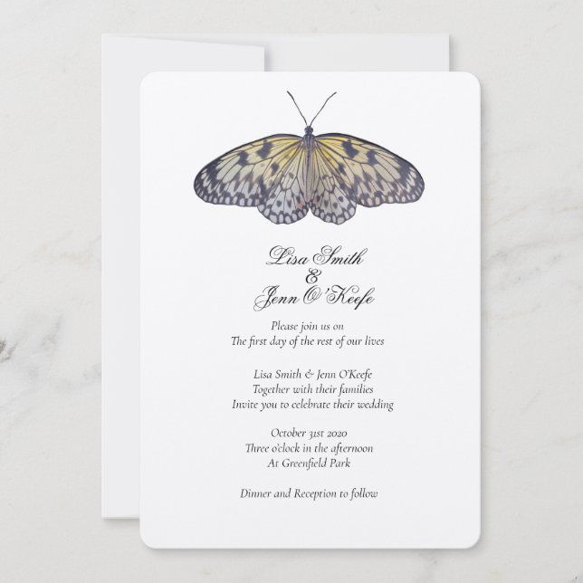 Watercolor Ivory Butterfly Wedding Invitation (Front)