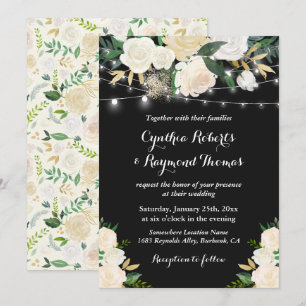 Watercolor Ivory Cream Floral String Light Wedding Invitation